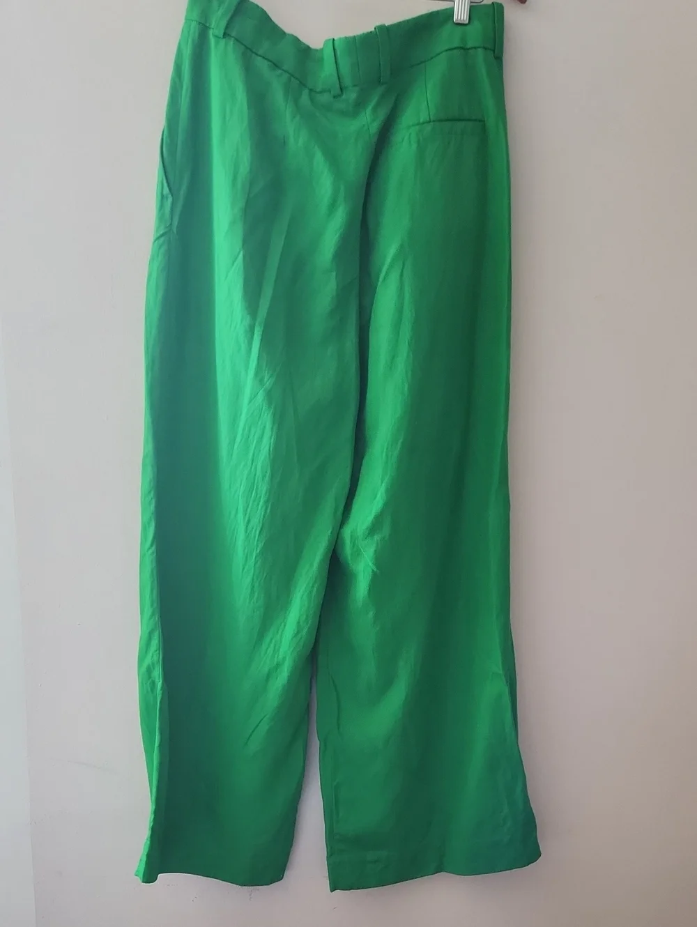 COS High-waist Wide Leg Pleated Front Linen Blend Pants in Bright Green Size 10